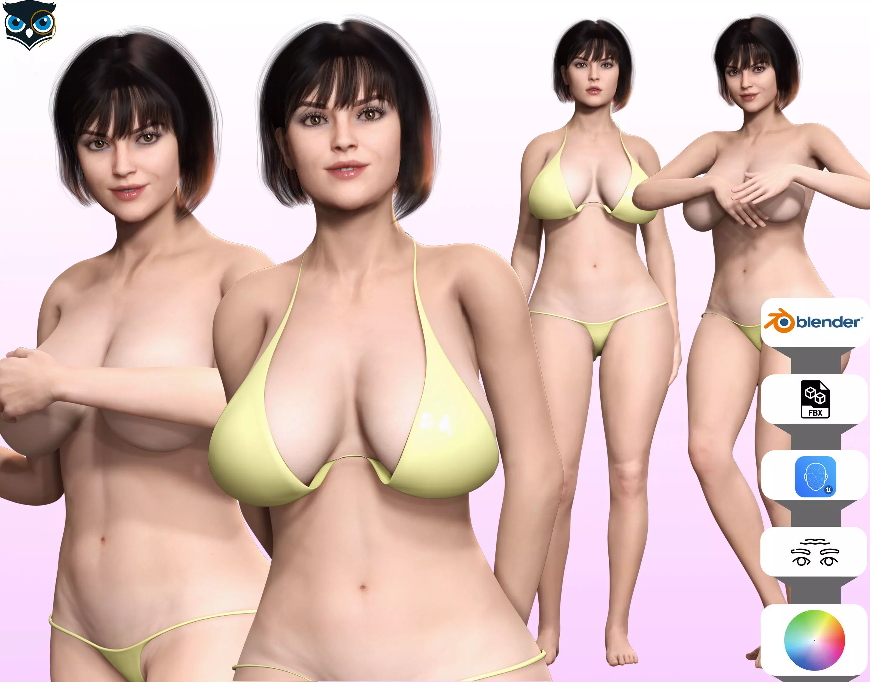 Rosalie - Realistic Curvy Women  Low-poly 3D model_0