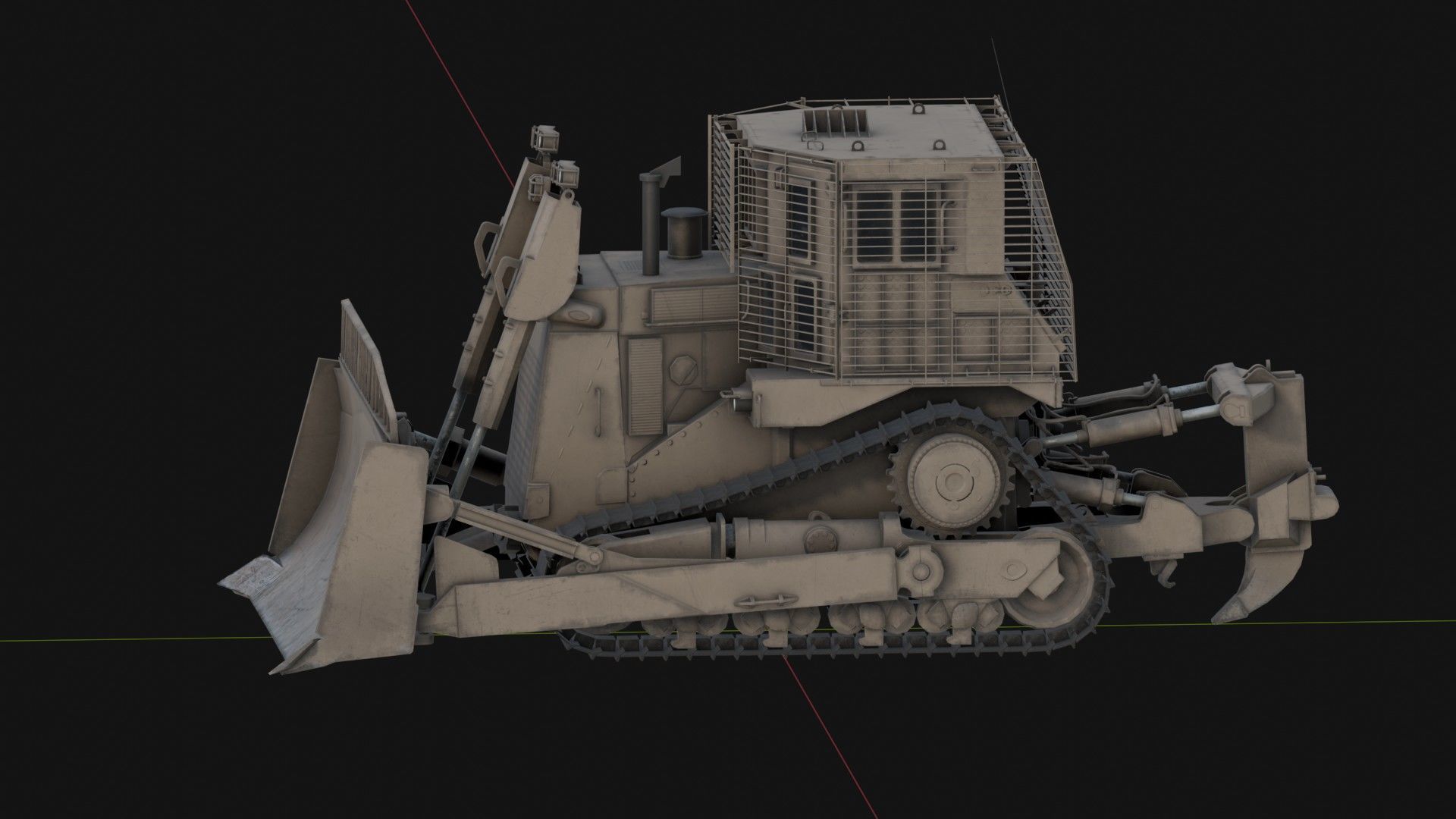 Armoured Bulldozer Low-poly 3D model_10