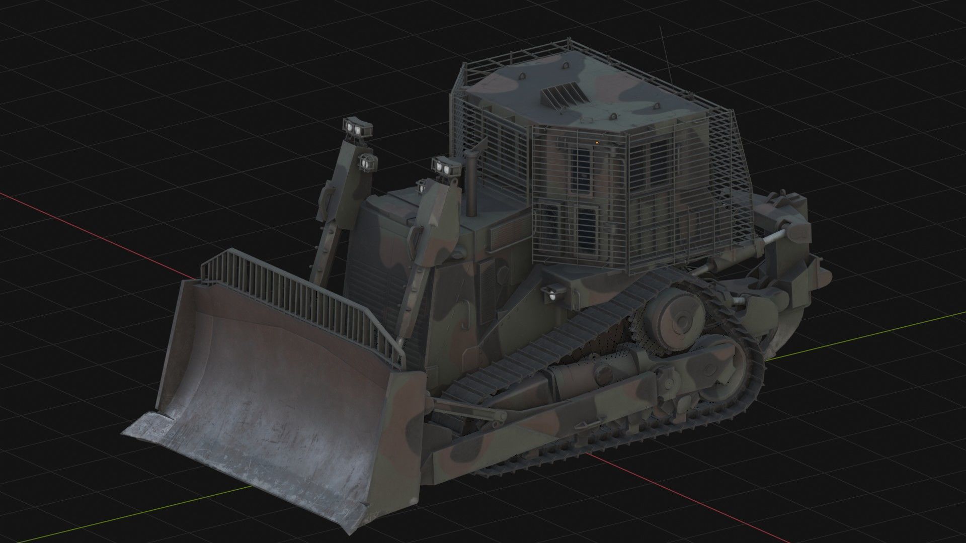 Armoured Bulldozer Low-poly 3D model_7