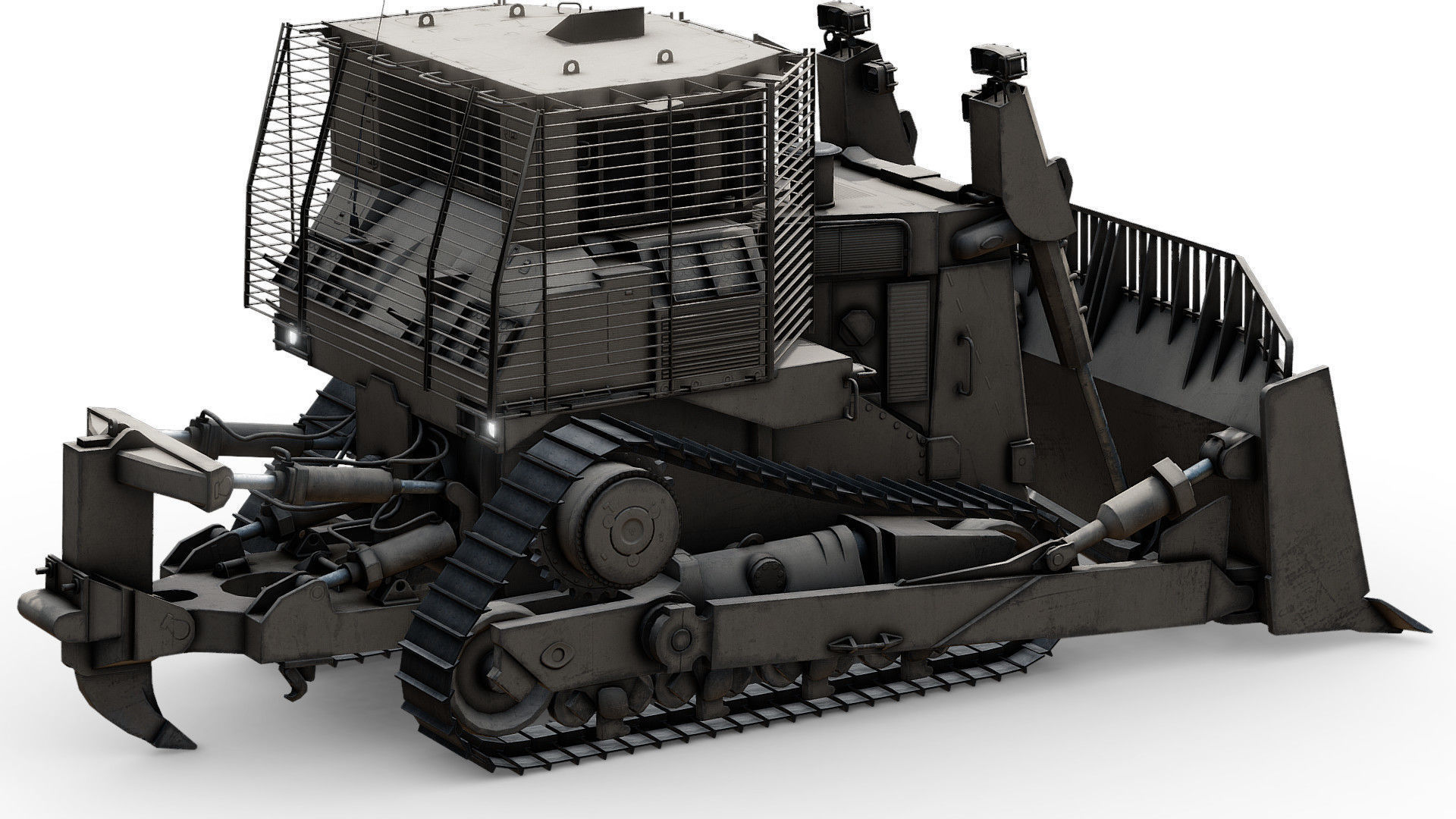 Armoured Bulldozer Low-poly 3D model_25