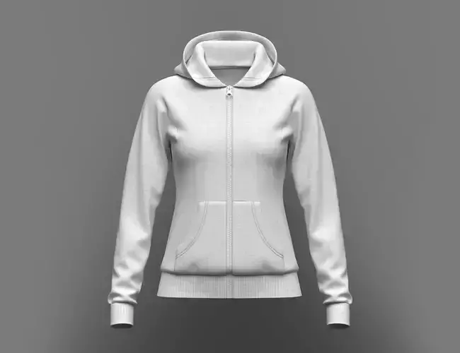 Women Front Zip Raglan Hoodie 3d Model