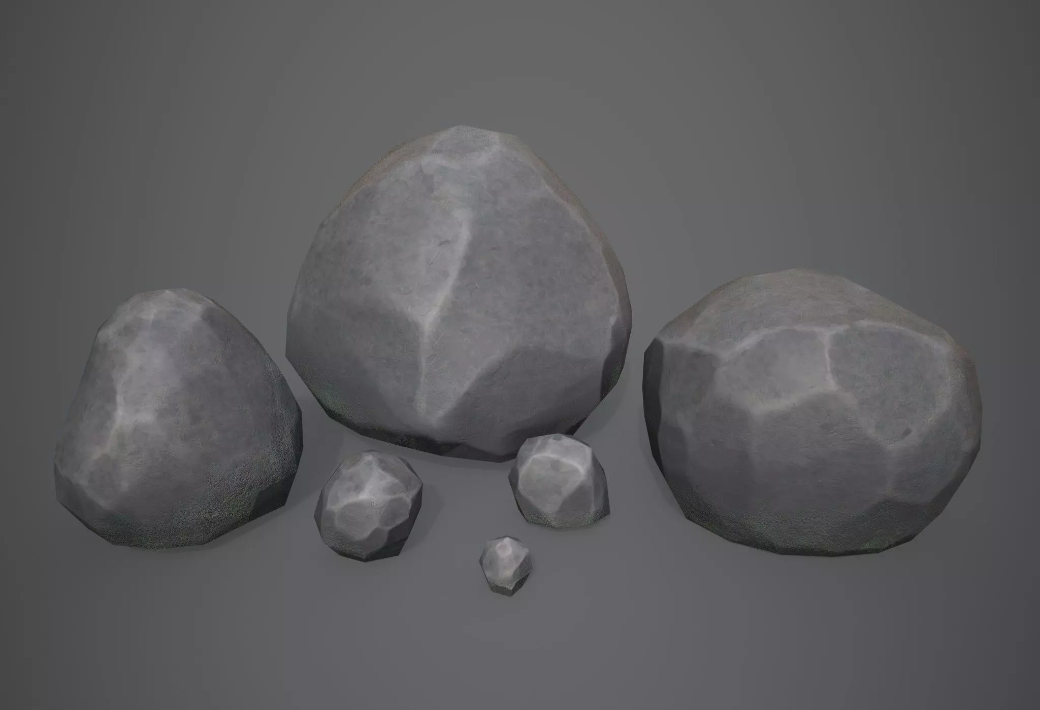 Six stylized rocks Low-poly 3D model_0
