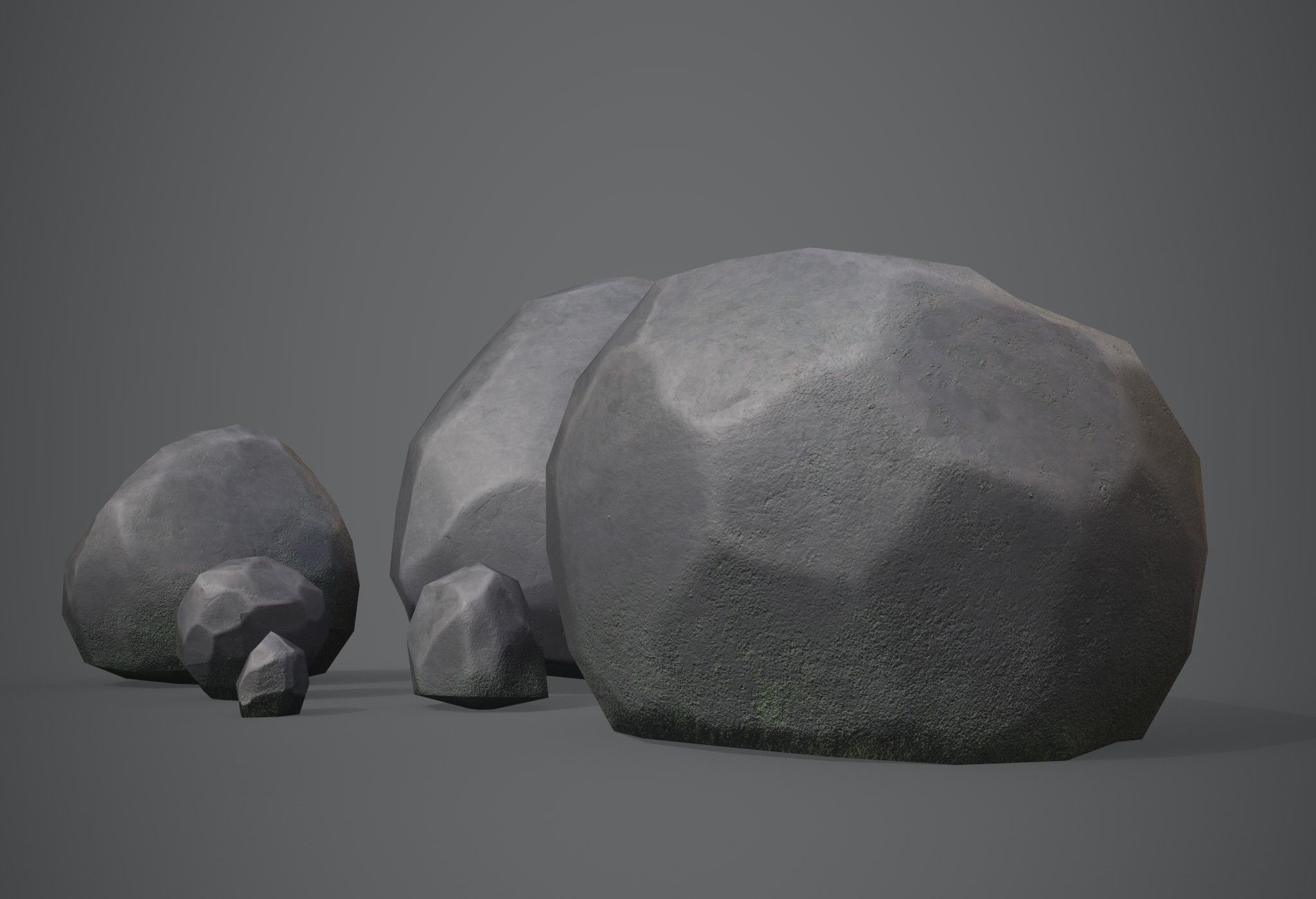 Six stylized rocks Low-poly 3D model_2
