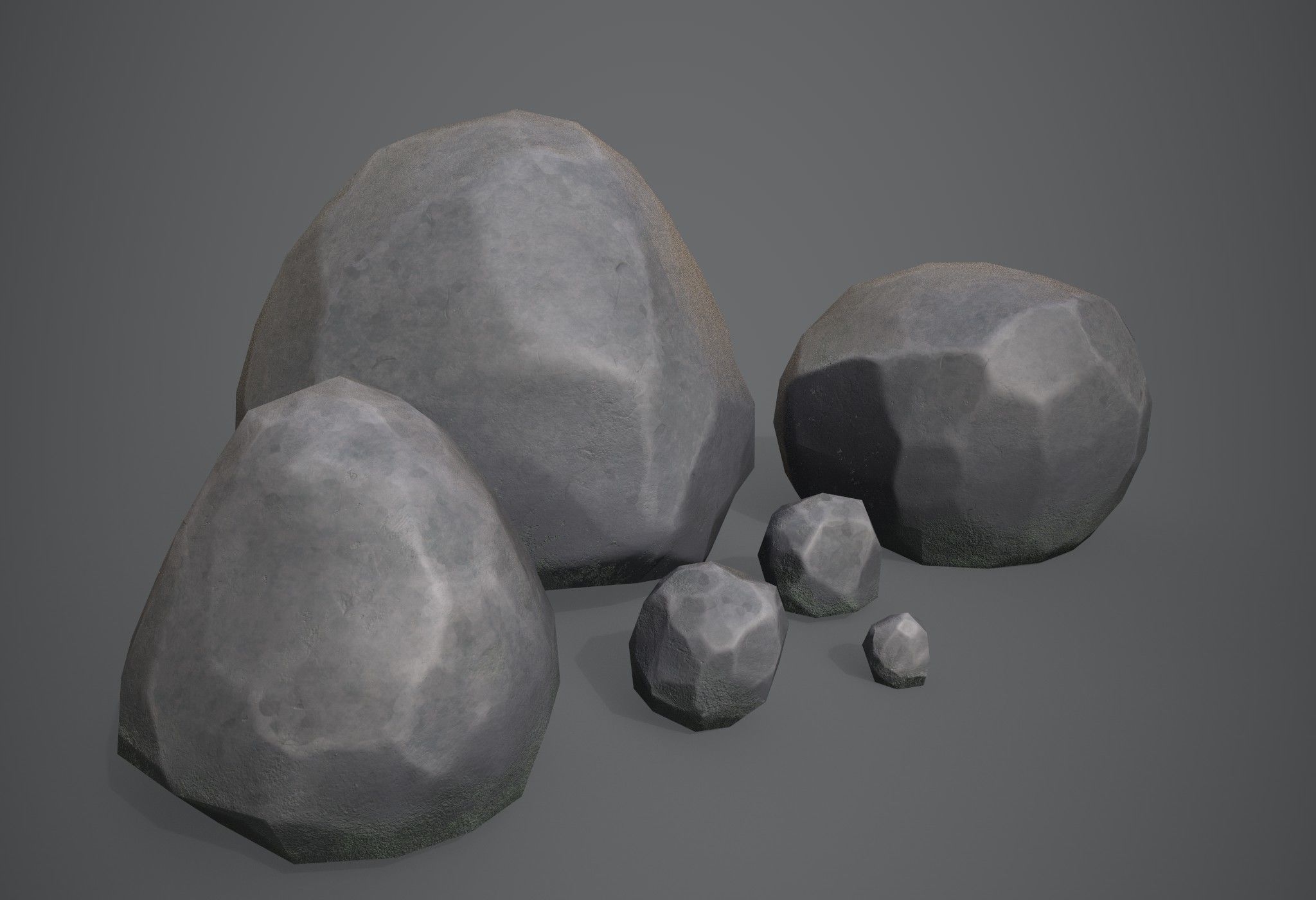 Six stylized rocks Low-poly 3D model_3