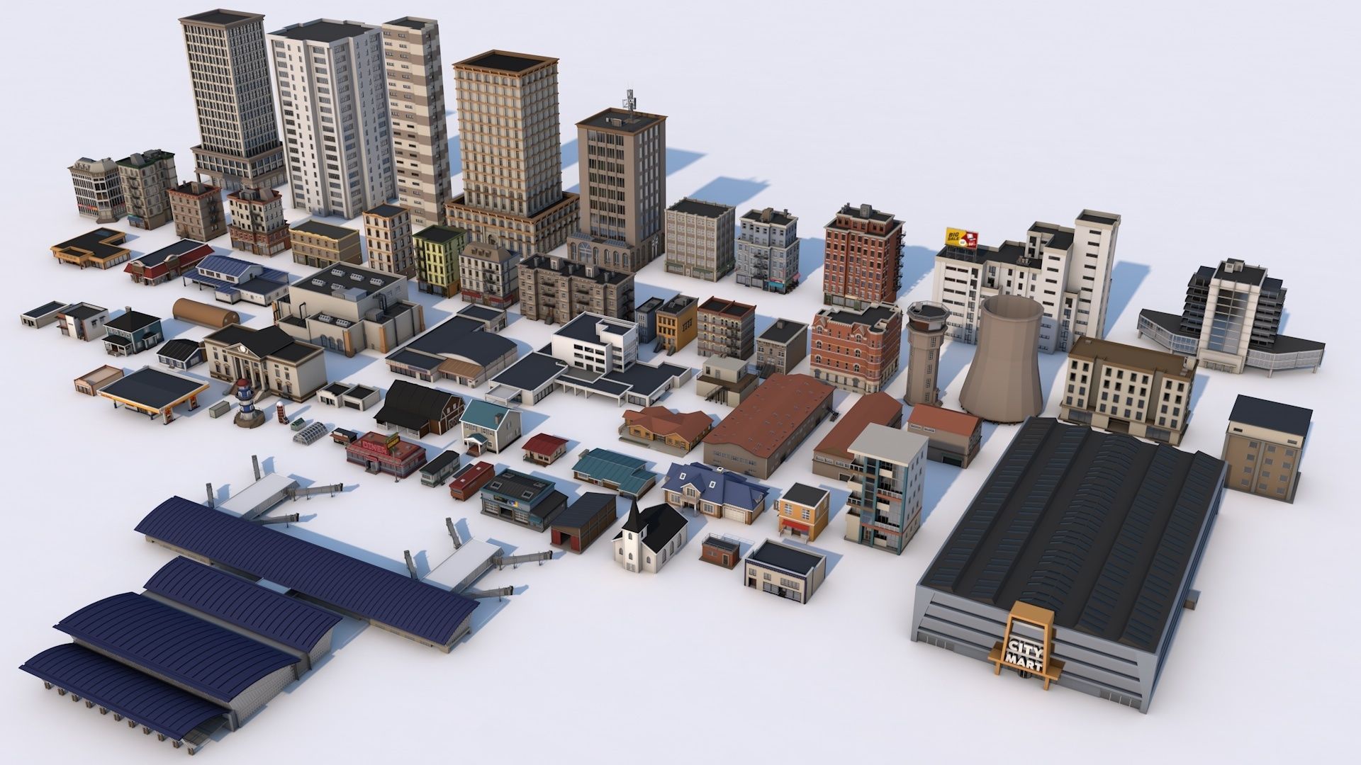 Low Poly City Mega Pack 2 Collection Low-poly 3D model_1