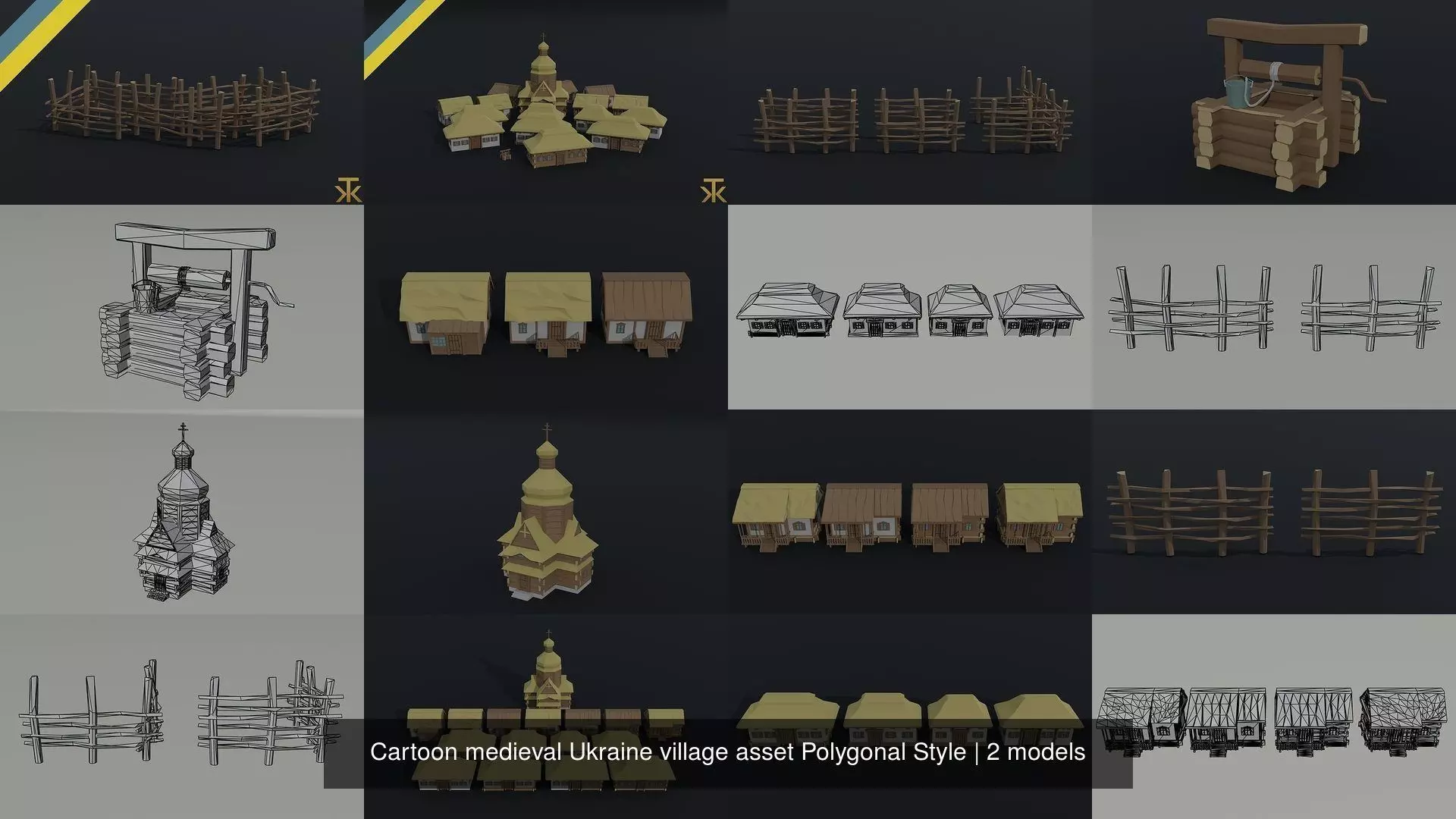 Cartoon medieval Ukraine village asset Polygonal Style 3D Model Collection_1