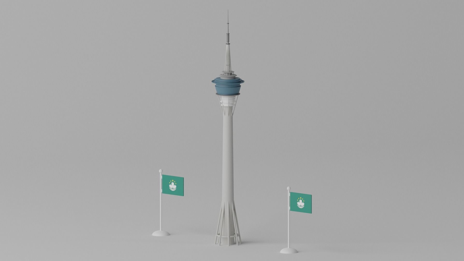 Cartoon Macau Tower Landmark 3D model_2