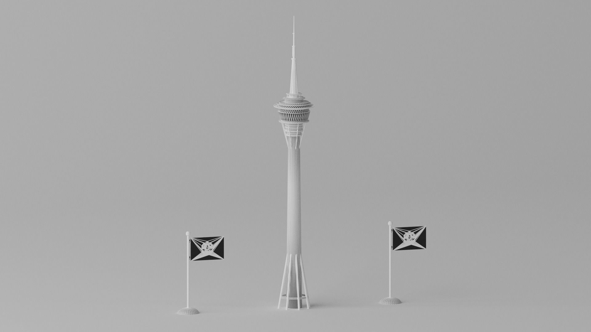 Cartoon Macau Tower Landmark 3D model_9