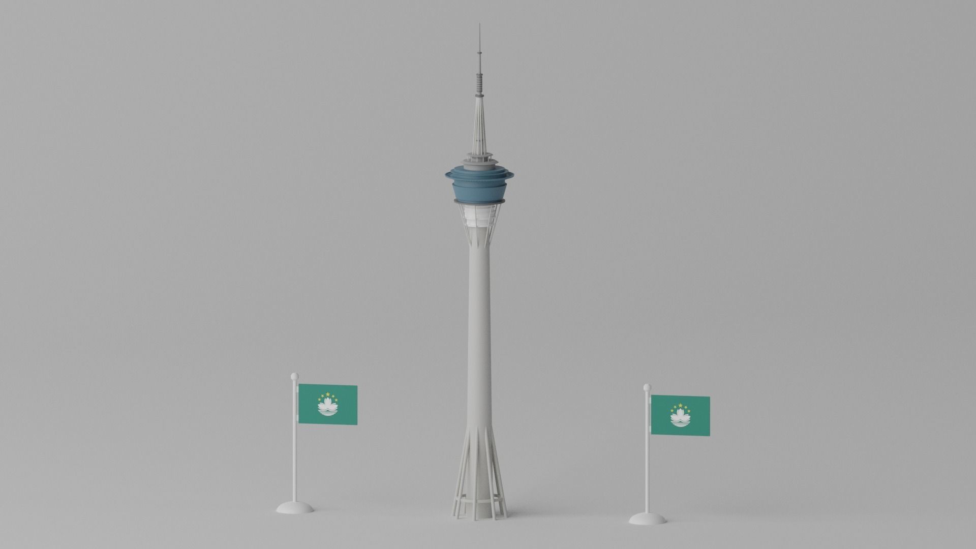 Cartoon Macau Tower Landmark 3D model_1