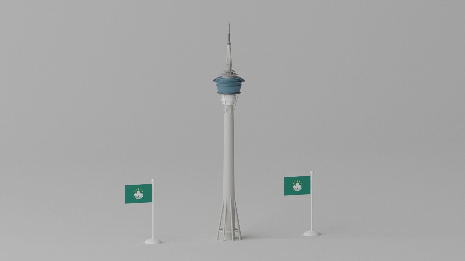 Cartoon Macau Tower Landmark 3D model_4