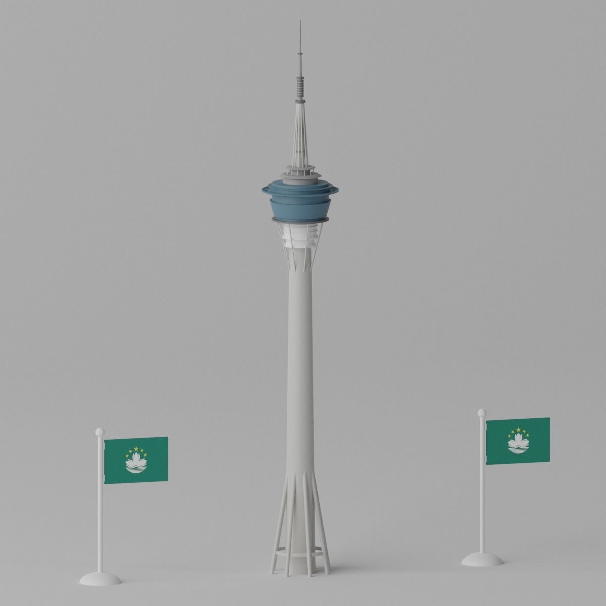 Cartoon Macau Tower Landmark 3D model_8