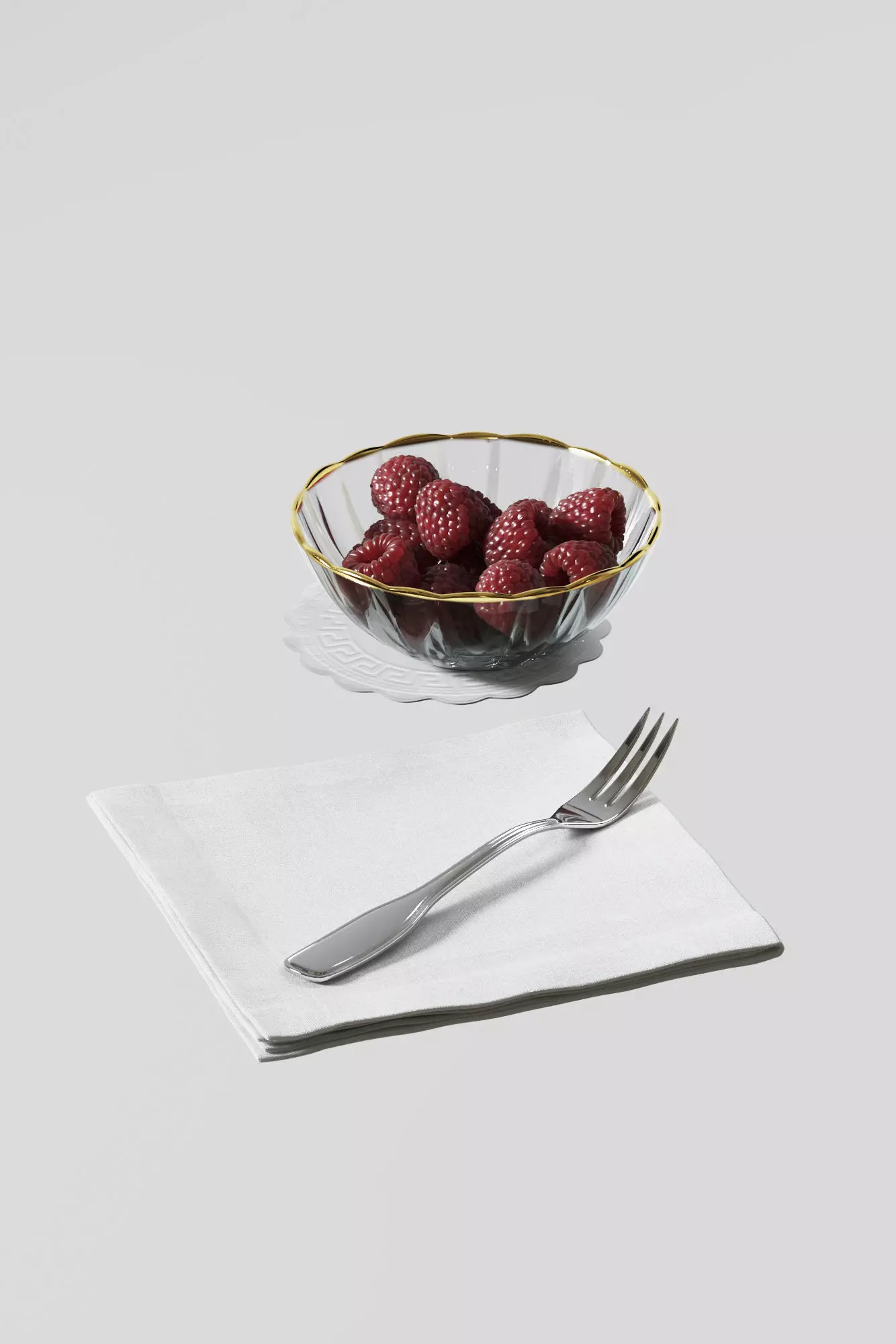 Raspberries and fork set 3D model
