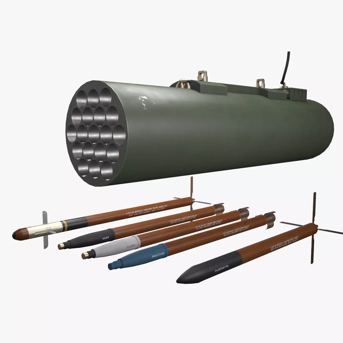 Rocket Launcher FZ225 With Missiles Low-poly 3D model_0