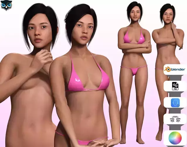 Juana - Hyper Realistic Asian woman  Low-poly 3D model