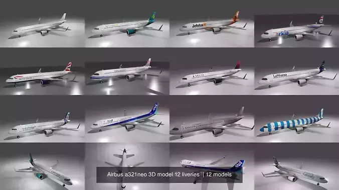 Airbus a321neo 3D model 12 liveries  3D Model Collection