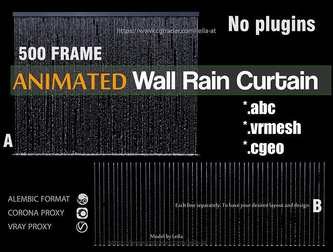 Wall Rain Curtain Waterfall  500 Frame Animated 3D model
