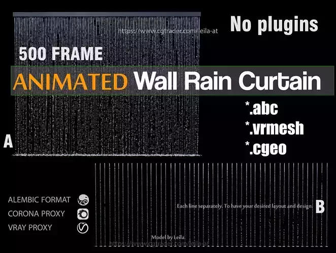 Wall Rain Curtain Waterfall  500 Frame Animated 3D model
