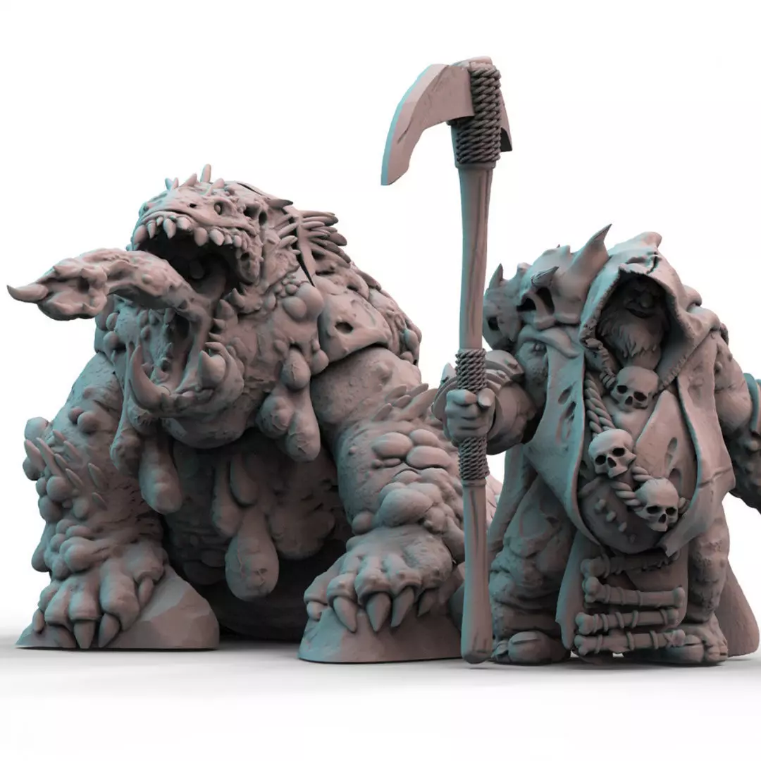 Plague Ogre Shaman and Decay Beast 3D print model_0