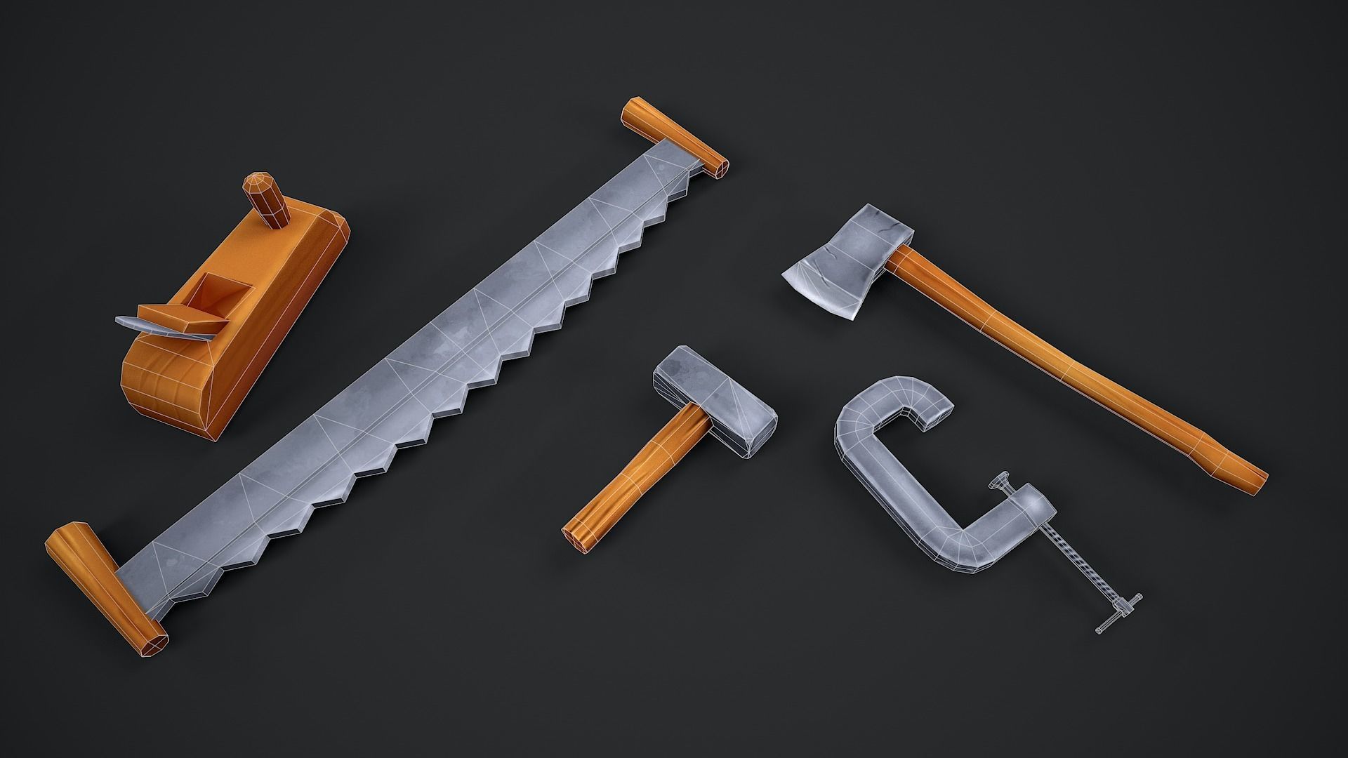 Stylized Carpentry Bench table tools Low-poly 3D model_4