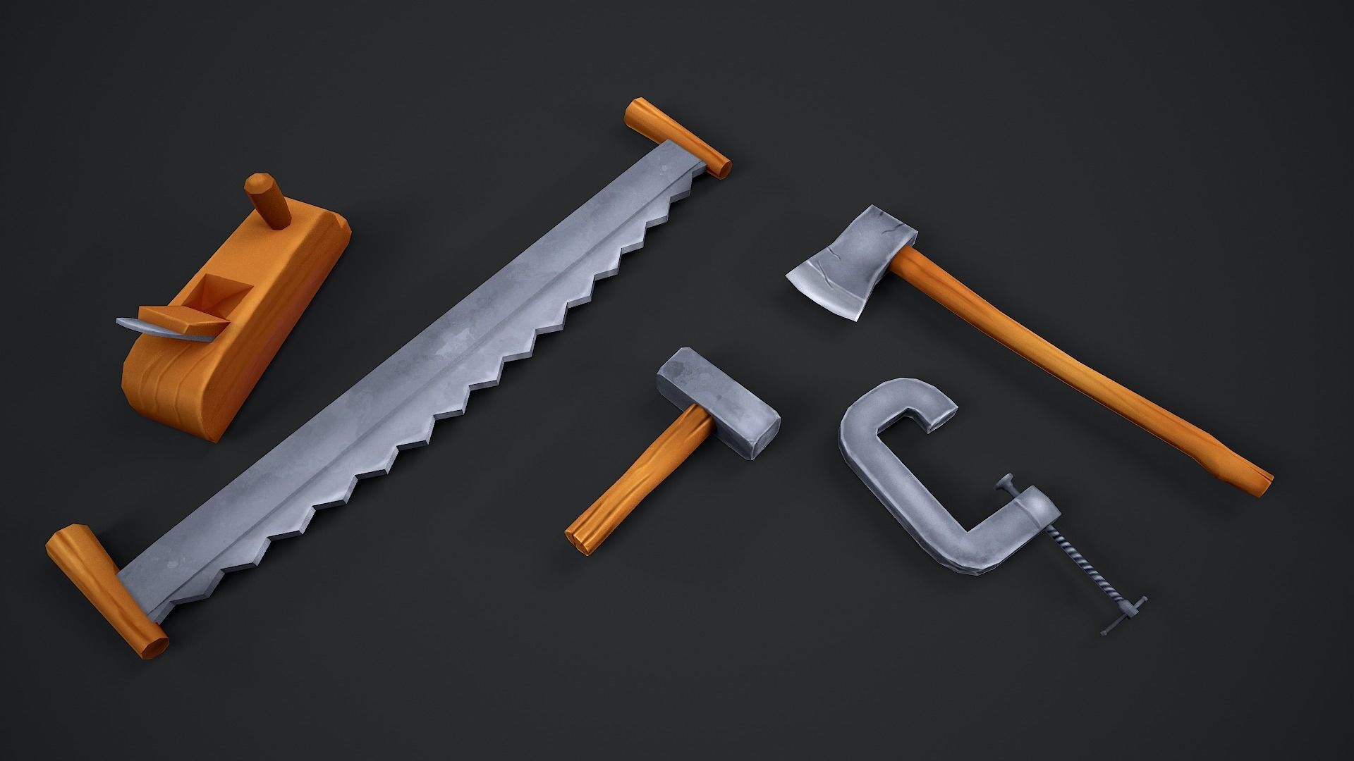 Stylized Carpentry Bench table tools Low-poly 3D model_3