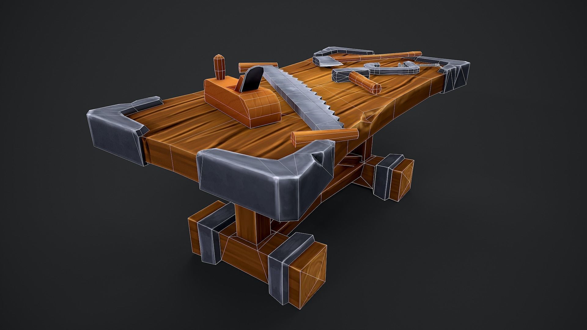 Stylized Carpentry Bench table tools Low-poly 3D model_8