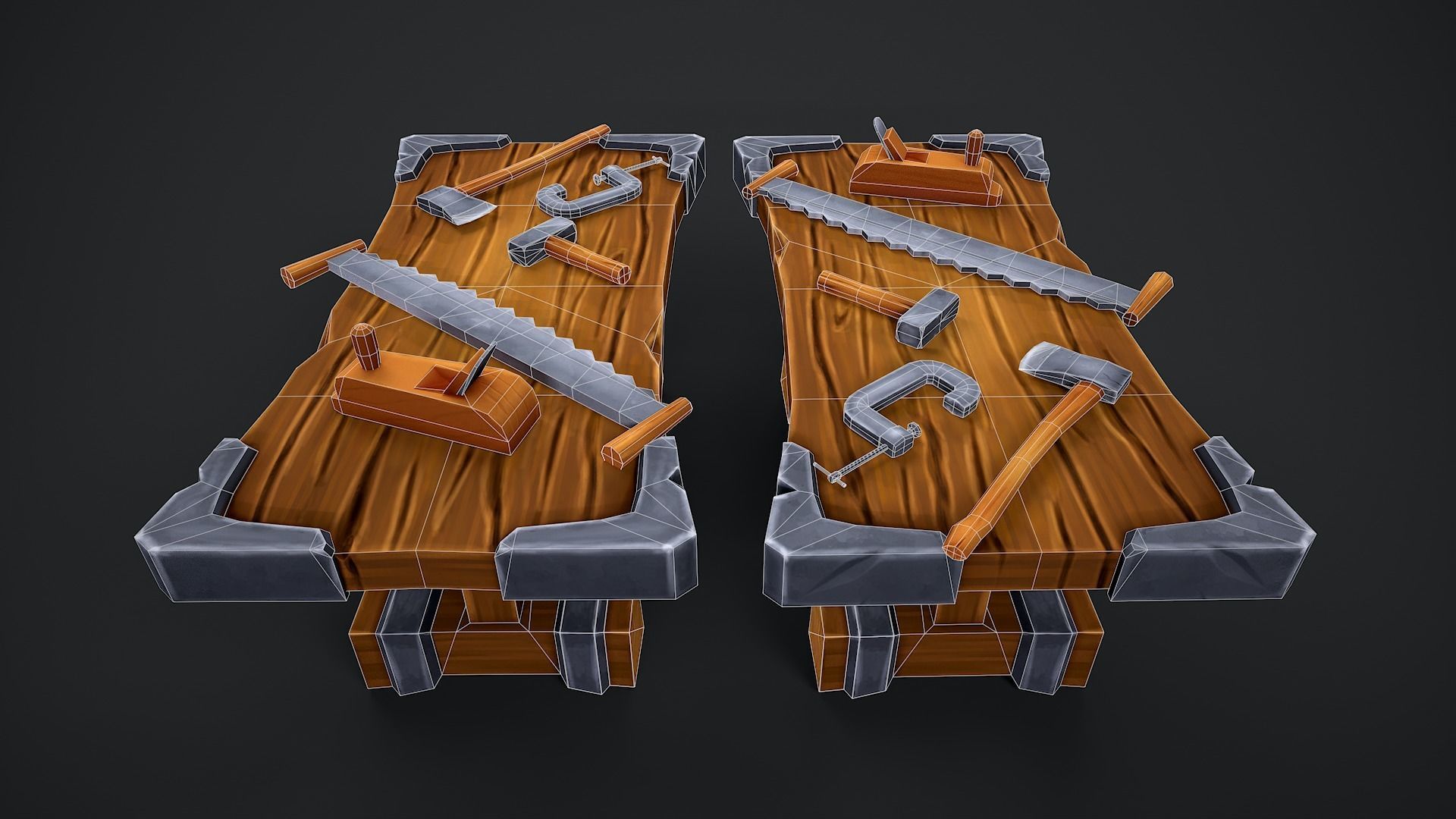 Stylized Carpentry Bench table tools Low-poly 3D model_9