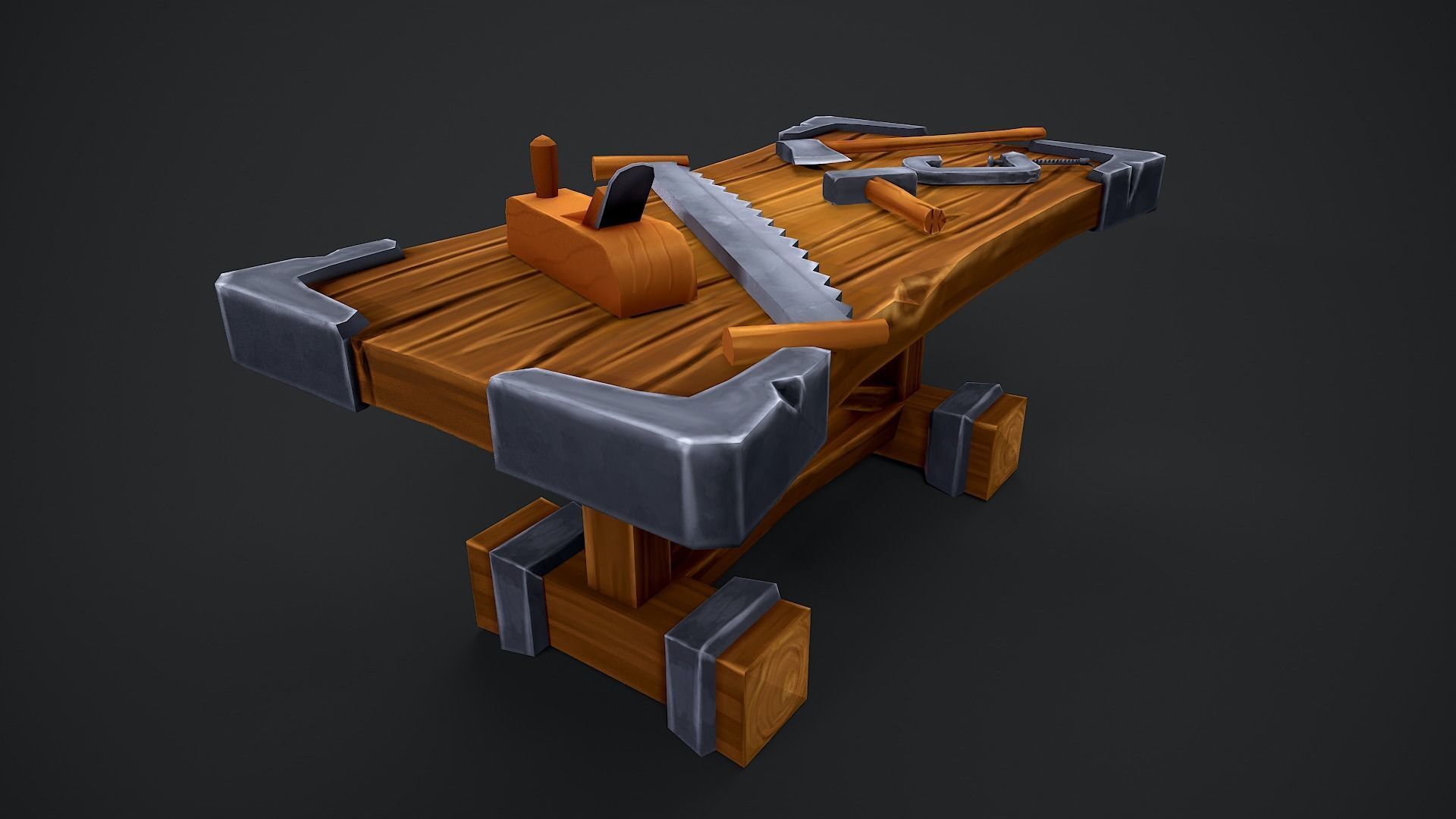 Stylized Carpentry Bench table tools Low-poly 3D model_7