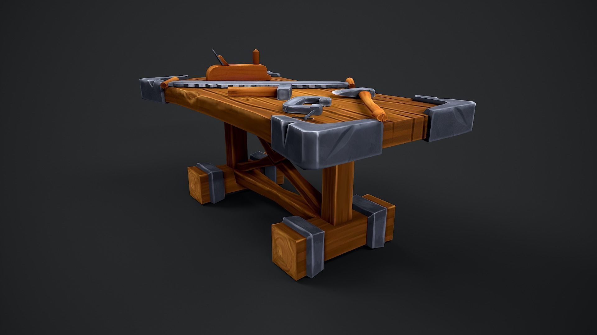 Stylized Carpentry Bench table tools Low-poly 3D model_5