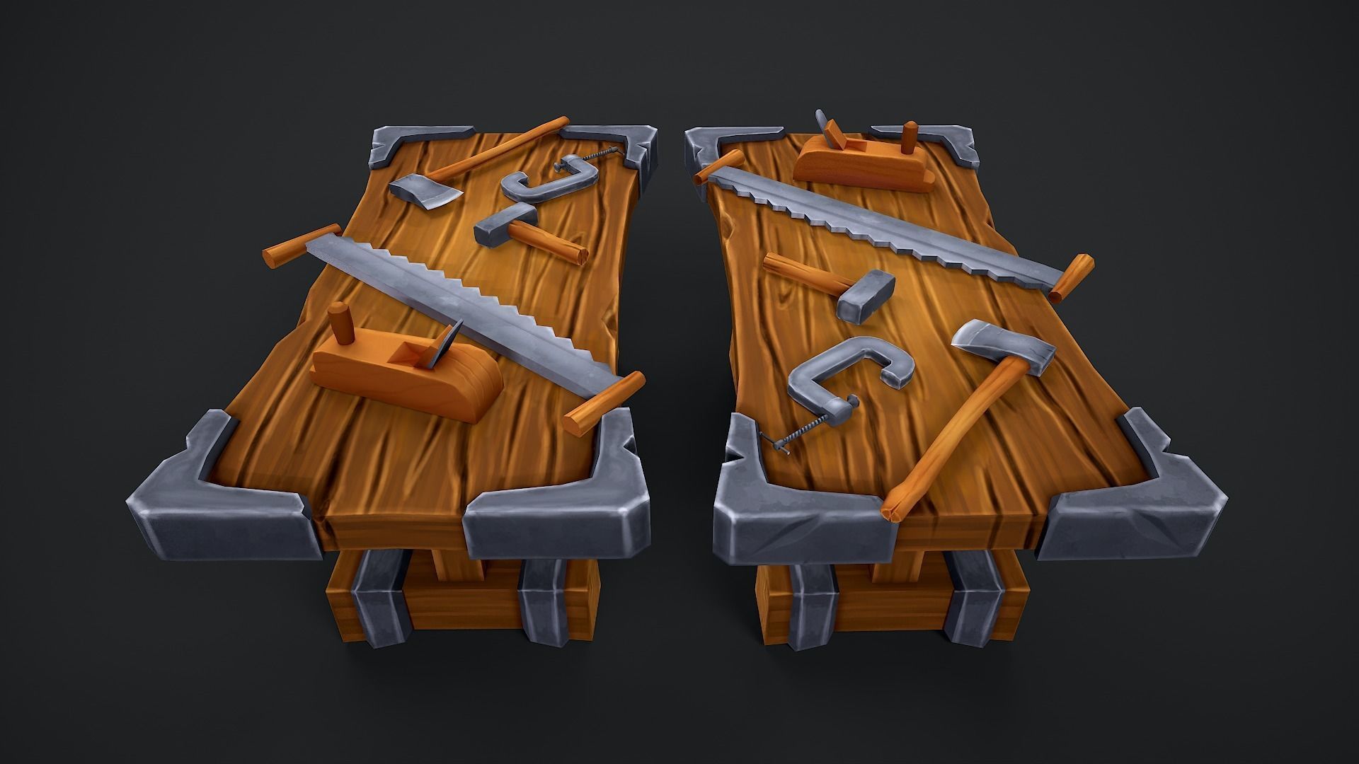 Stylized Carpentry Bench table tools Low-poly 3D model_10