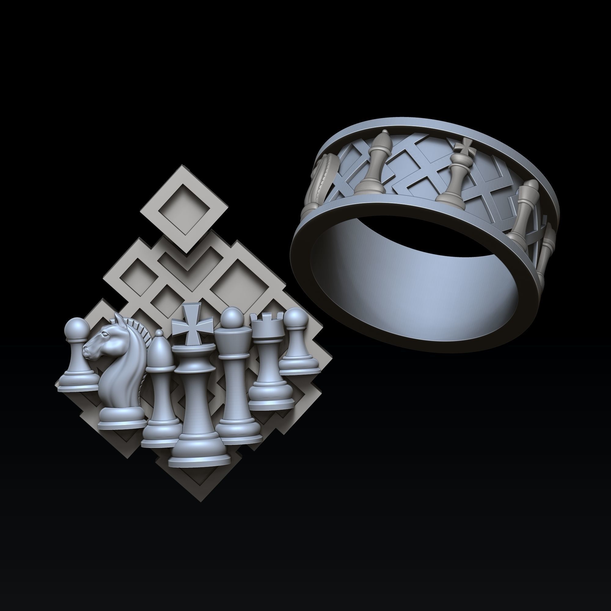 Jewelry Chess Pendant Ring With Enamel Collection Set Pack 3D print model_1