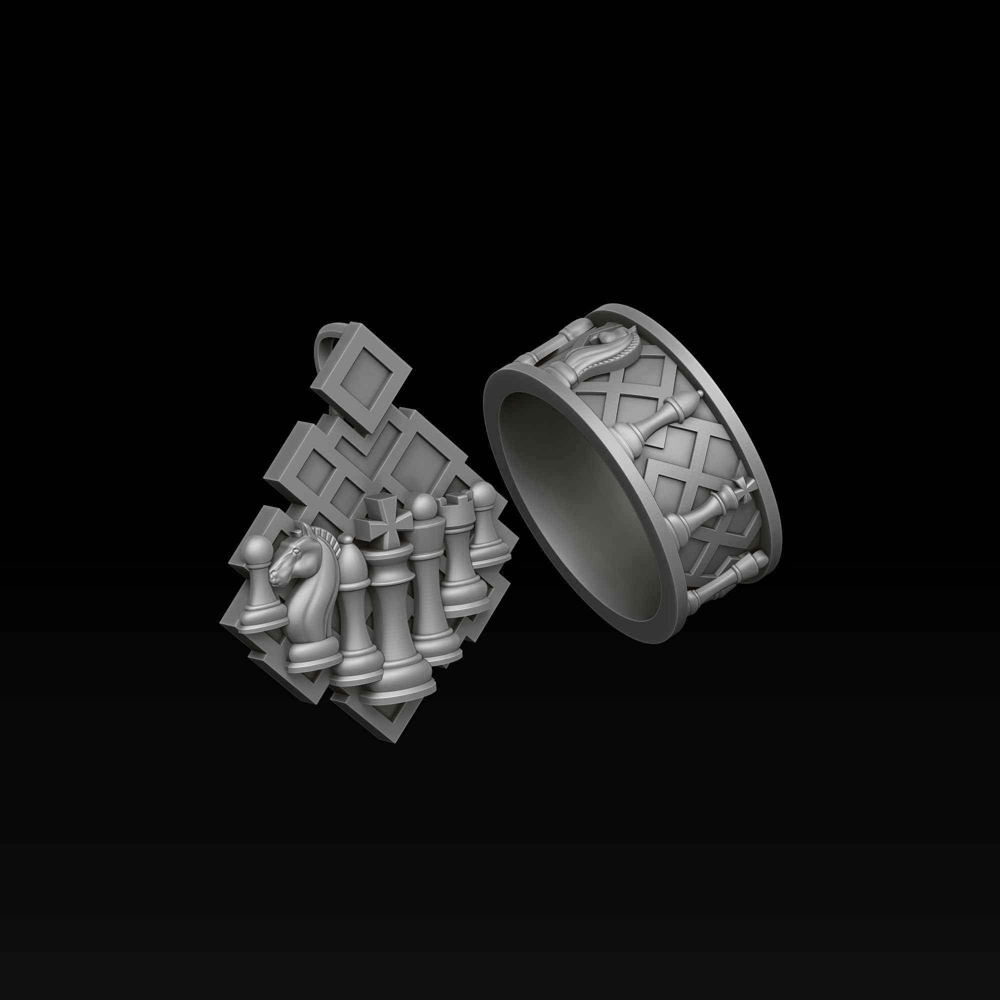 Jewelry Chess Pendant Ring With Enamel Collection Set Pack 3D print model_2