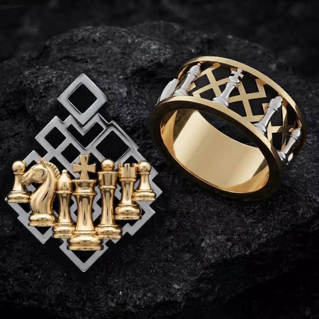 Jewelry Chess Pendant Ring With Enamel Collection Set Pack 3D print model