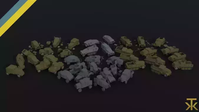 Cartoon Dieselpunk armored cars asset Polygonal Style 3D Model Collection