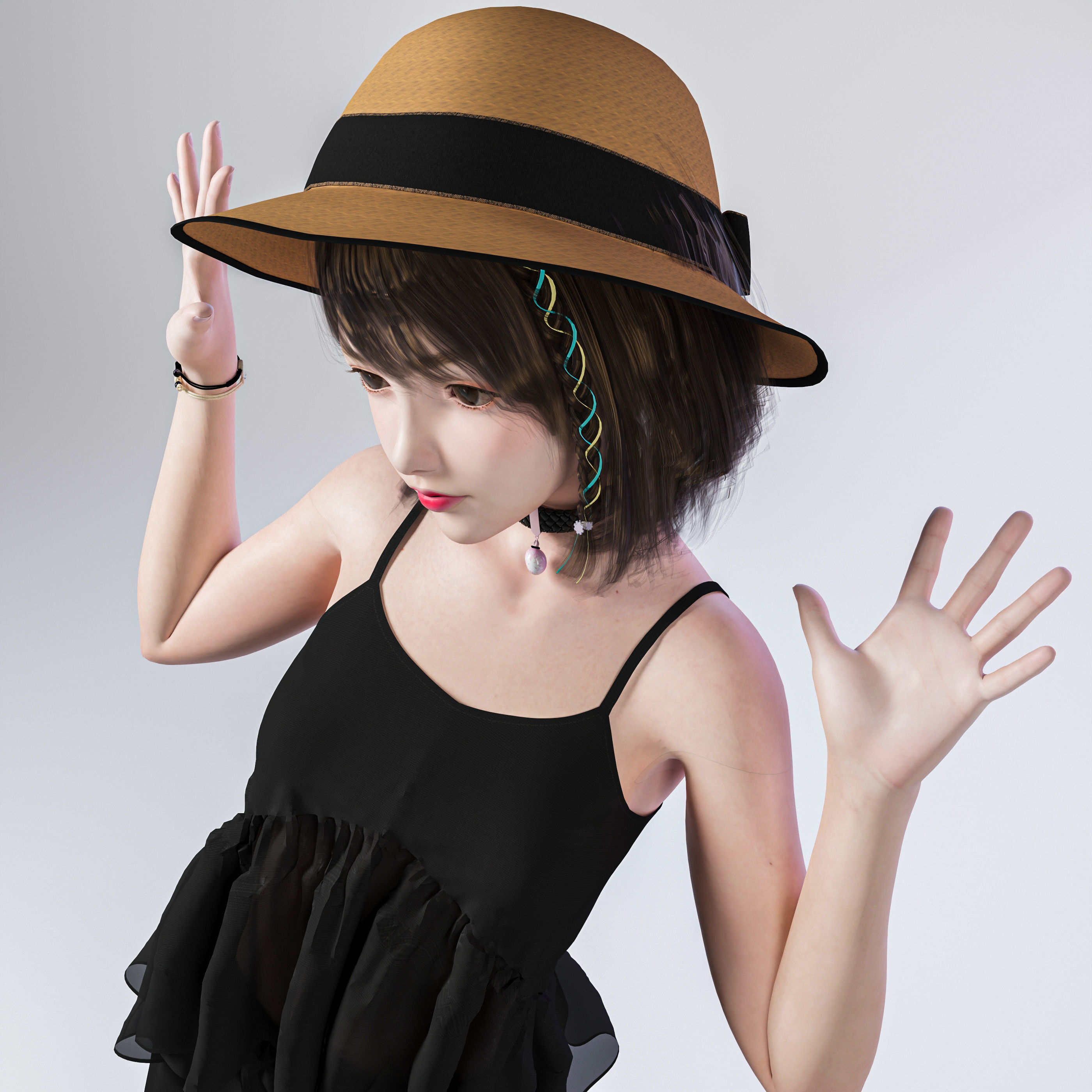 Casual child standing and greeting 3D model_1