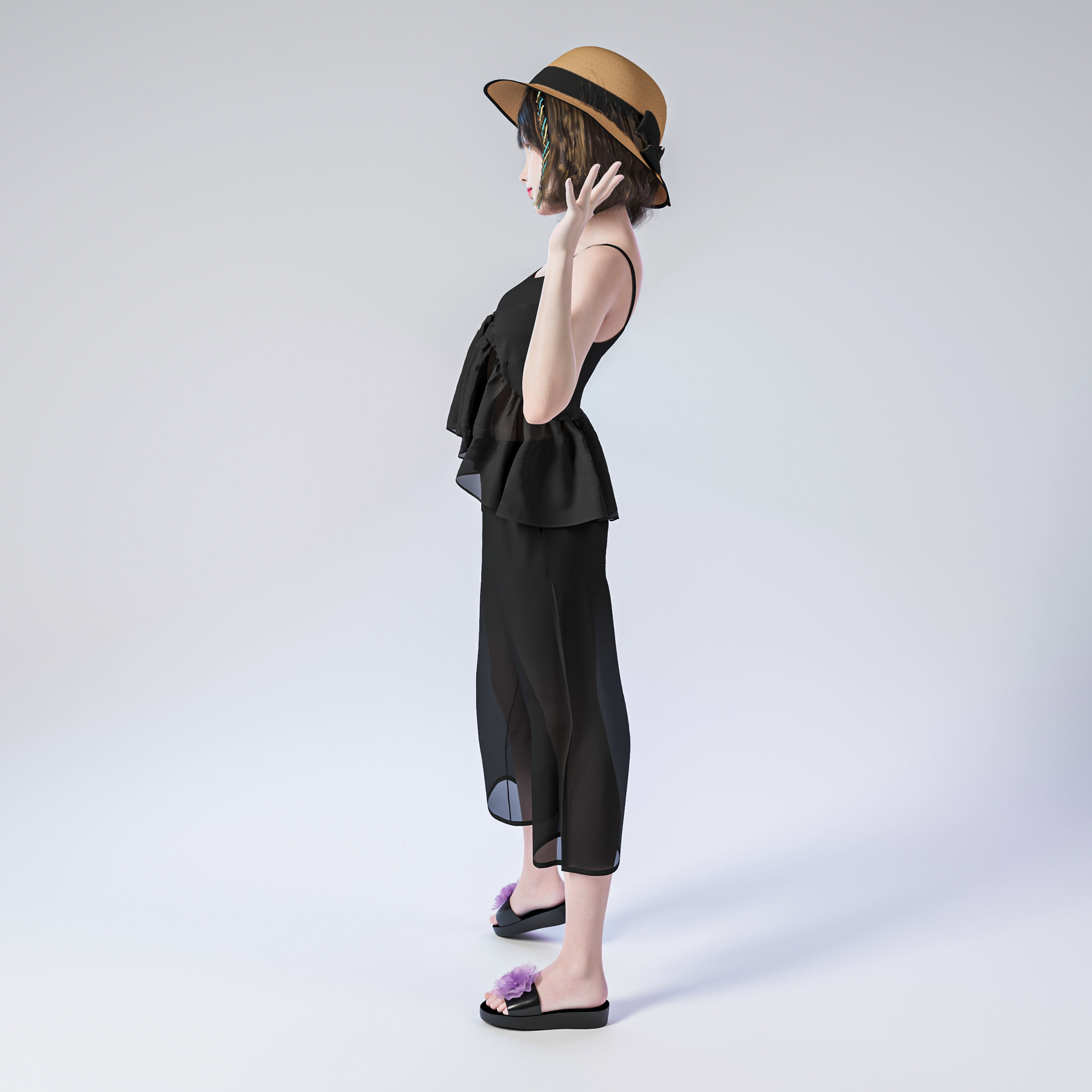 Casual child standing and greeting 3D model_3
