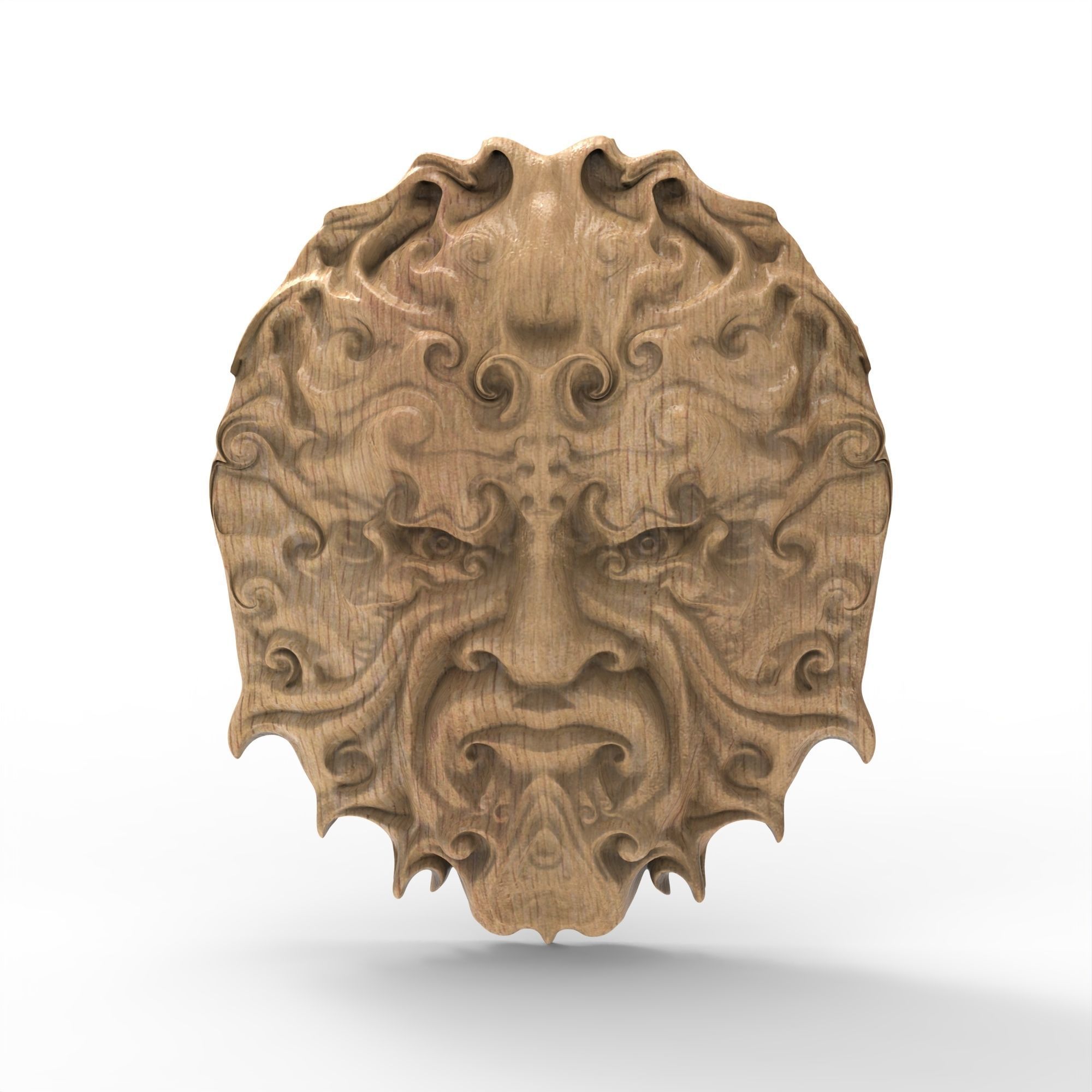 Green Man Head Sculpture STL File 3D print model_3