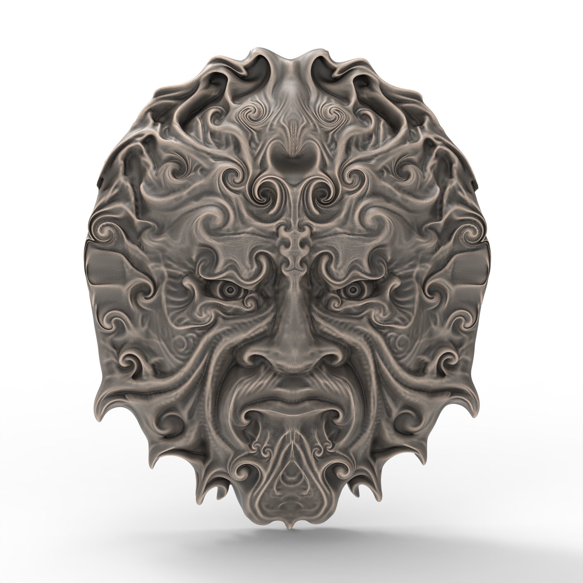 Green Man Head Sculpture STL File 3D print model_5