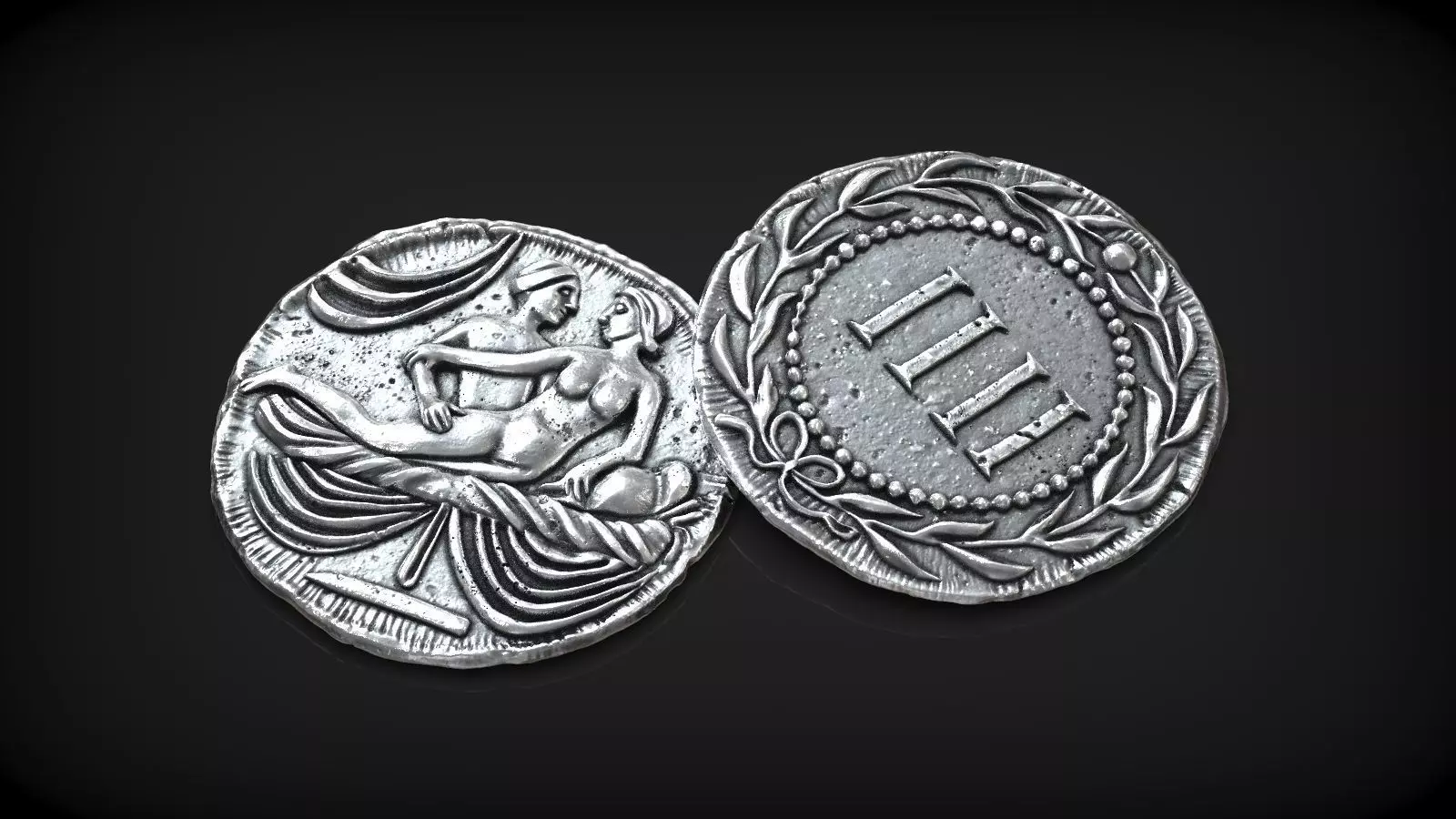 Spintria Rare Ancient Roman Token Antique Coin Number IV 3D print model_0