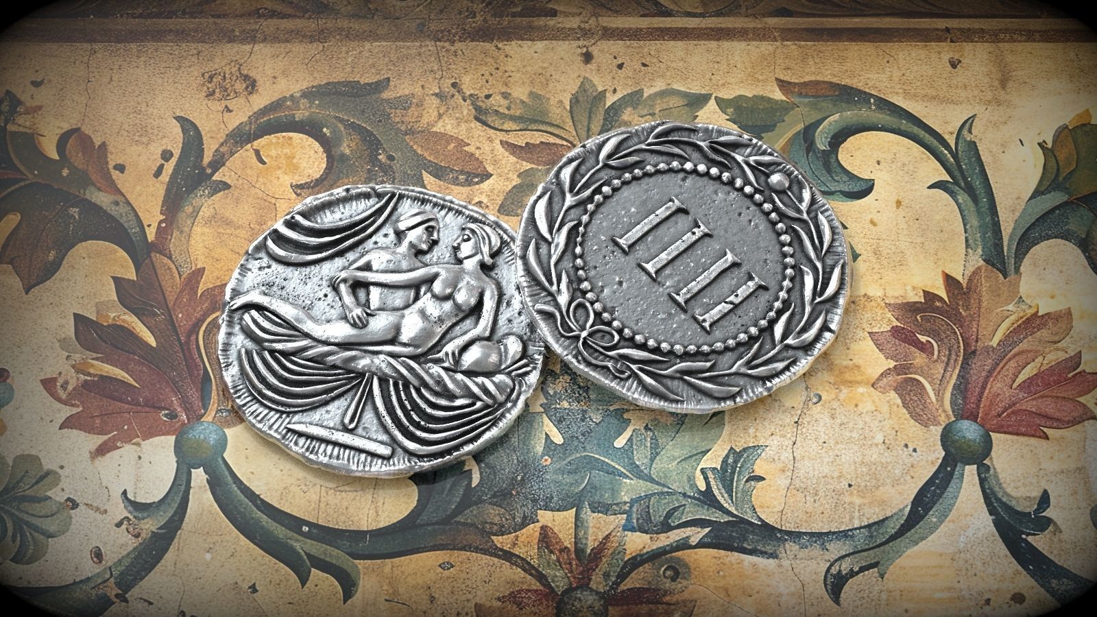 Spintria Rare Ancient Roman Token Antique Coin Number IV 3D print model_5