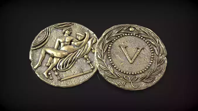 Spintria Rare Ancient Roman Token Antique Coin Number V 3D print model