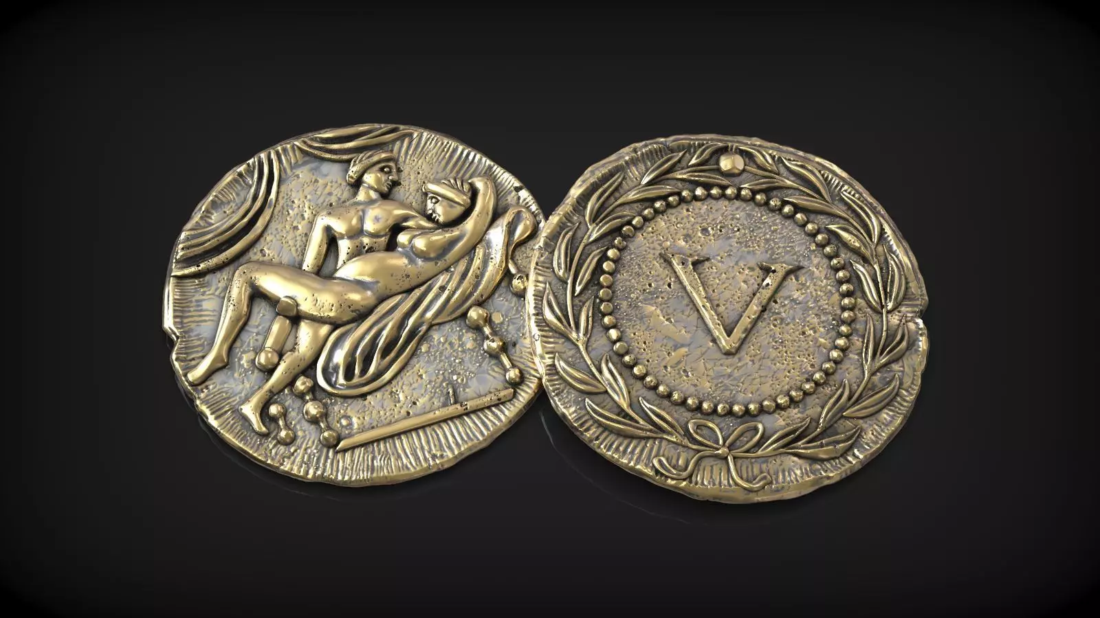 Spintria Rare Ancient Roman Token Antique Coin Number V 3D print model_0