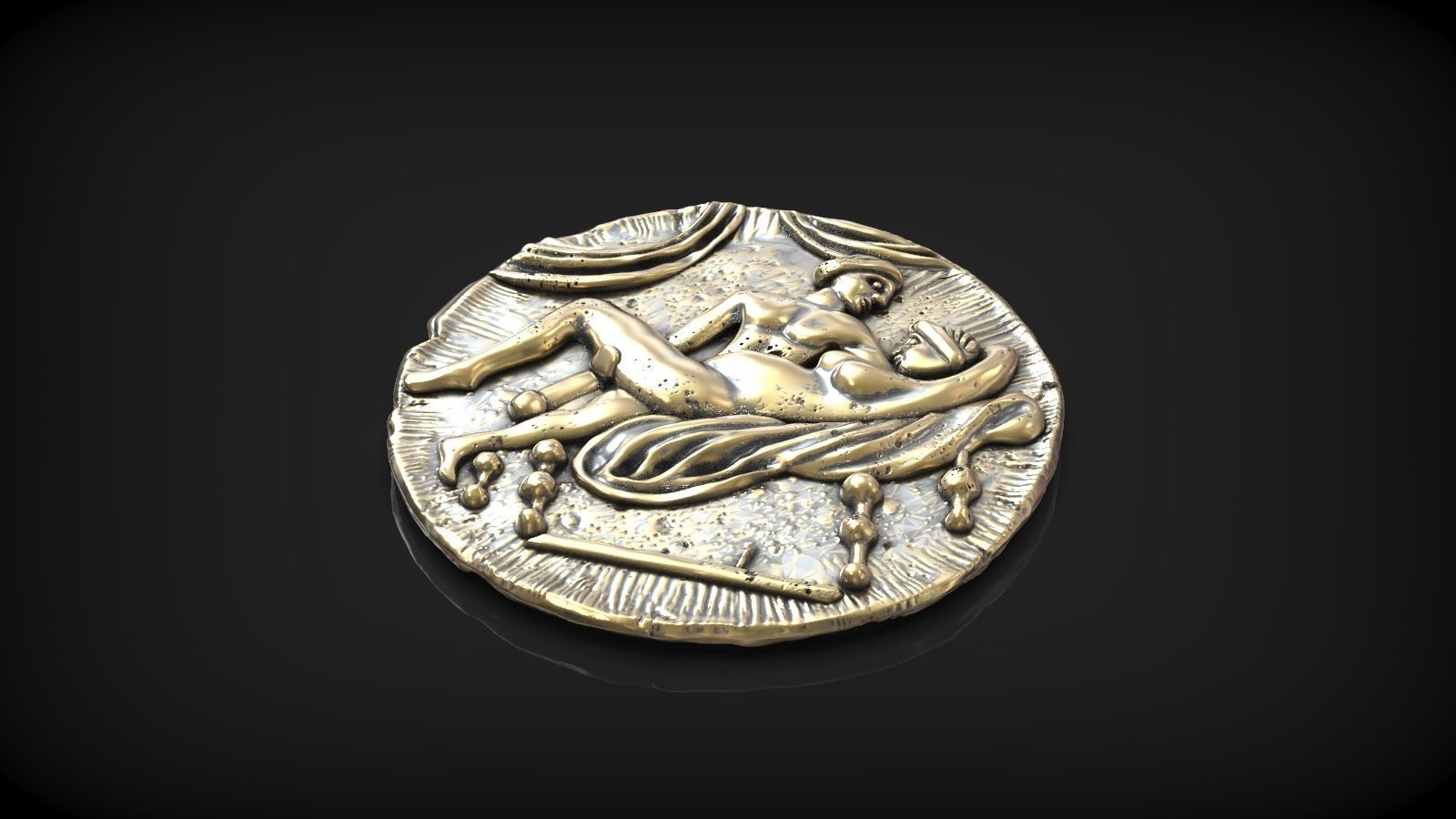 Spintria Rare Ancient Roman Token Antique Coin Number V 3D print model_3