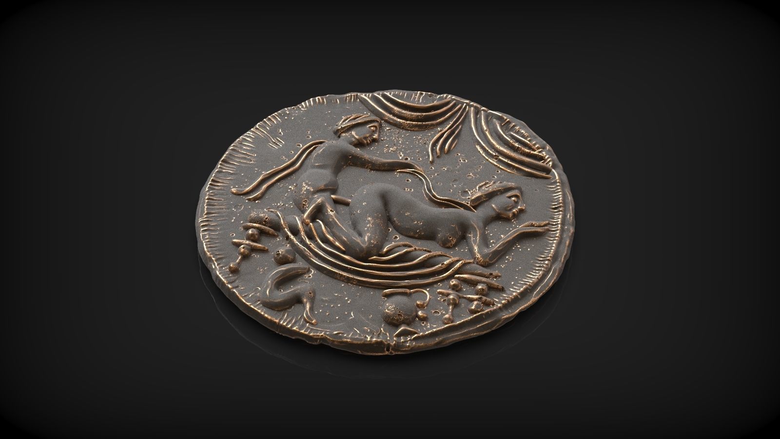 Spintria Rare Ancient Roman Token Antique Coin Number VI 3D print model_3