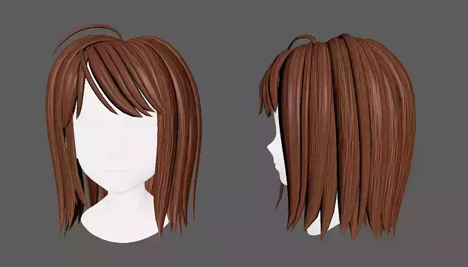 Anime hair style 10 low poly for woman and girl