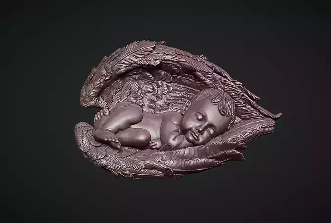 Sleeping baby angel bas relief