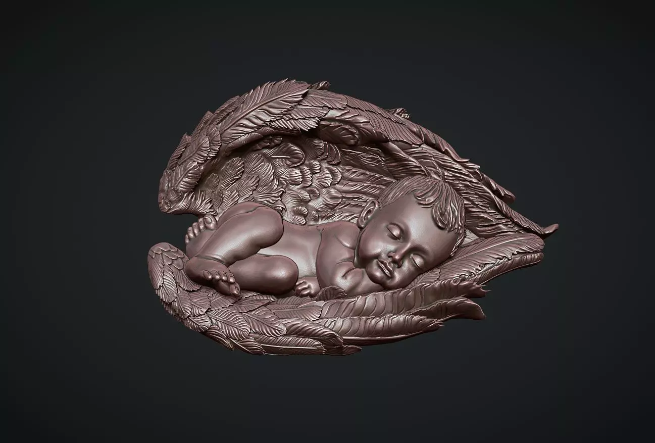 Sleeping baby angel bas relief 3D print model