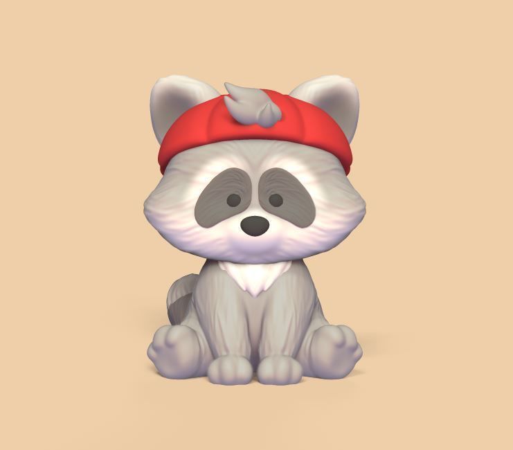 Raccoon Wearing a Cap 3D print model_1