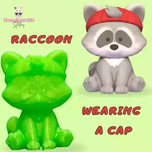 Raccoon Wearing a Cap 3D print model