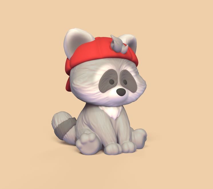 Raccoon Wearing a Cap 3D print model_2