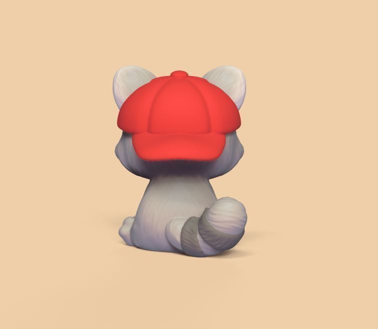 Raccoon Wearing a Cap 3D print model_4
